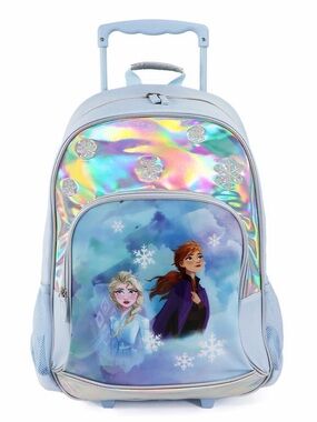 Kids Disney frozen Holographic Light Blue Rolling Backpack with Print